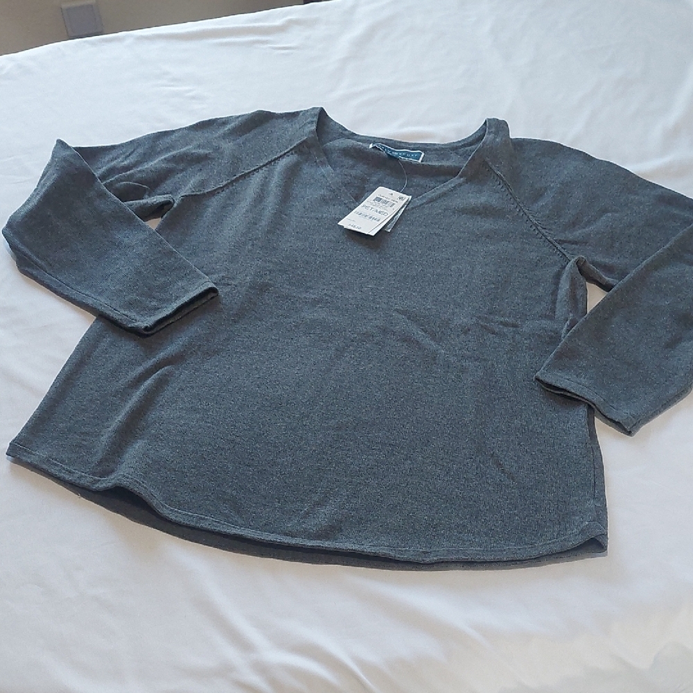 Karen Scott Charcoal Knit Top.Soft And Comfy V Neck Top .M Petite